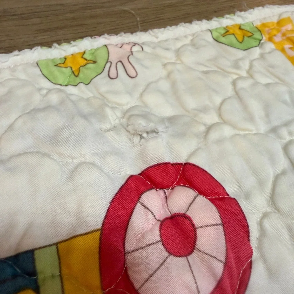Vintage Circus Clown Baby Quilt Blanket White Multicolor 51x41 1970s 1980s